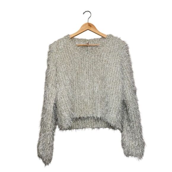 Raga Shimmer Fuzzy Holiday‎ Sweater Women’s Small Tinsel V-Neck - Picture 1 of 6